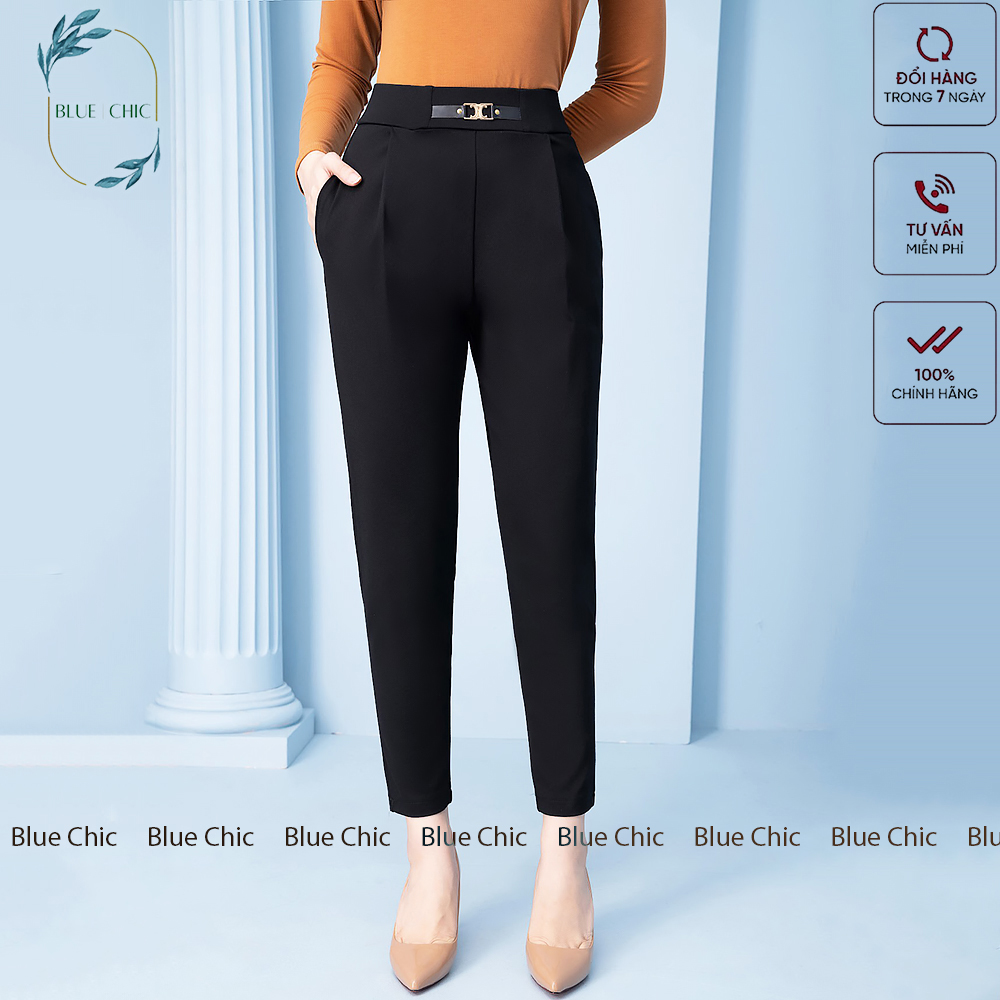 Quần baggy nữ Blue Chic lưng cao cạp chun vải Umi co giãn đồ công sở đẹp cao cấp màu đen đi học form chuẩn tôn dáng