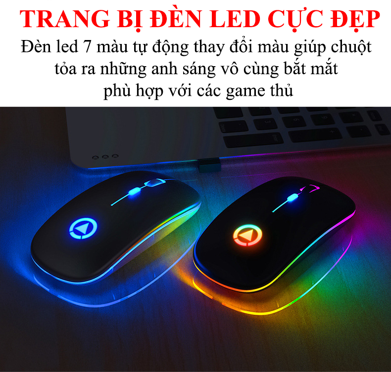 Chuột Không Dây YINDIAO A2 kết nối BLUETOOTH và chip USB 2.4GHz có đèn led 7 màu với nút nhấn không ồn - Hàng Chính Hãng