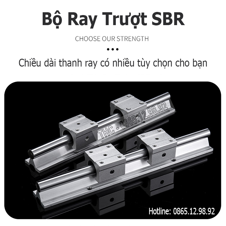 Thanh Ray Trượt Tròn Có Đế Phi 20mm (1 Thanh Ray SBR20 + 2 Con Trượt SBR20UU) Ty Thép Chống Rỉ Dẫn Hướng Chính Xác