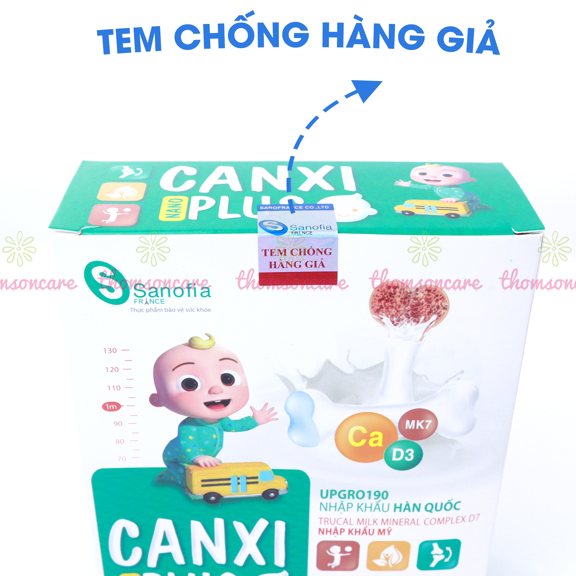 Canxi cho bé - Canxi Nano Plus, giúp xương răng chắc khỏe, giảm còi xương, tăng chiều cao từ Vitamin D3K2 - Hộp 20 ống