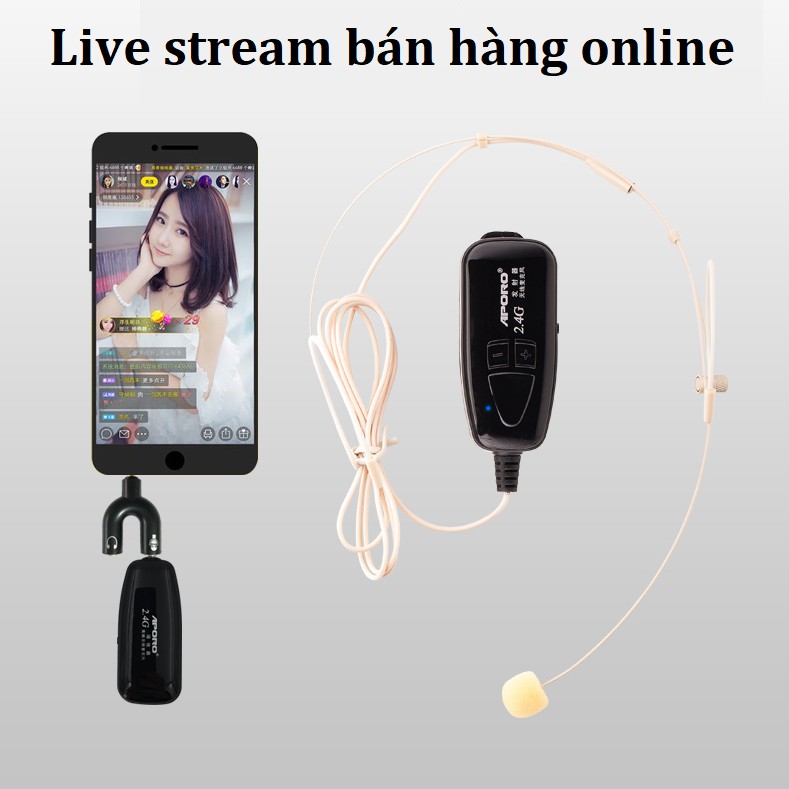 Micro không dây gài tai Aporo 2.4G hạt gạo cao cấp siêu nhỏ, mic live stream bán hàng online kèm Micro thu âm mini thiết kế cài áo tiện dụng- Hàng chính hãng