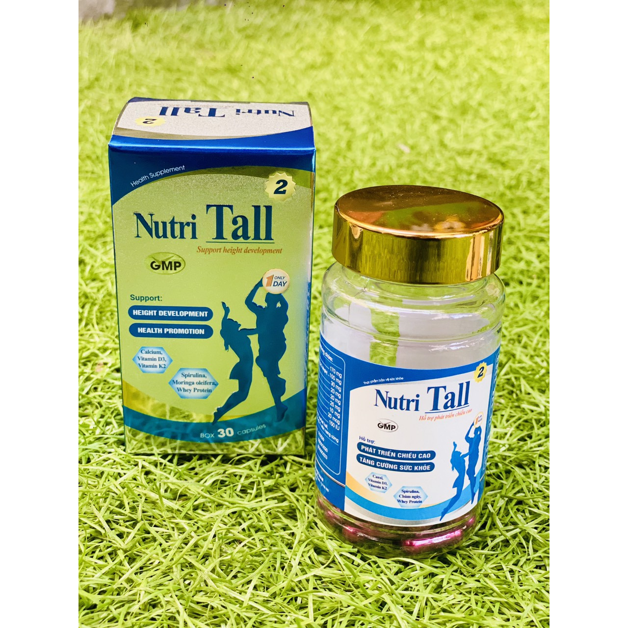 Thực phẩm bảo vệ sức khỏe Hỗ trợ tăng chiều cao Nutri Tall 2 - Chuyên biệt phát triển chiều cao cho trẻ 2-8 tuổi - Kết hợp Canxi Nano, Canxi Hữu Cơ, Vitamin D3, MK7