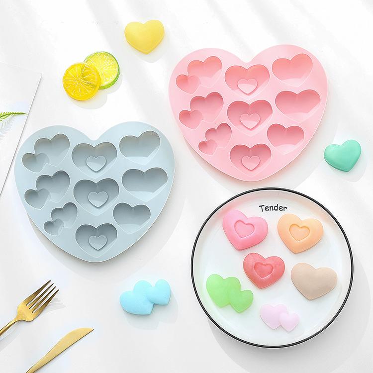 2pcs yêu khuôn trái tim silicon, khuôn silicon sô cô la, 10 quả trái tim hình trái tim Gelatin Gelatin DIY
