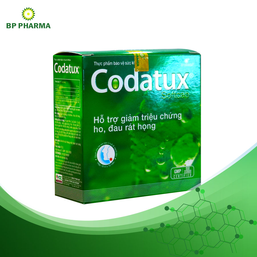 Viên Nang Mềm Xanh CODATUX Softcap Hỗ Trợ Giảm Ho, Đau Rát Họng, Khản Tiếng - Hộp 100 Viên