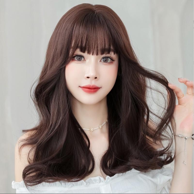 Tóc giả nữ nguyên đầu xoăn lửng cao cấp có rãnh da đầu - TG54