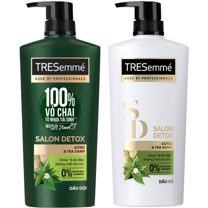 Combo Dầu Gội, Dầu Xả TRESEMME Salon Detox Cho tóc chắc khỏe cùng Gừng và Trà Xanh Dầu gội xả Detox tóc sạch sâu 640g, 620g