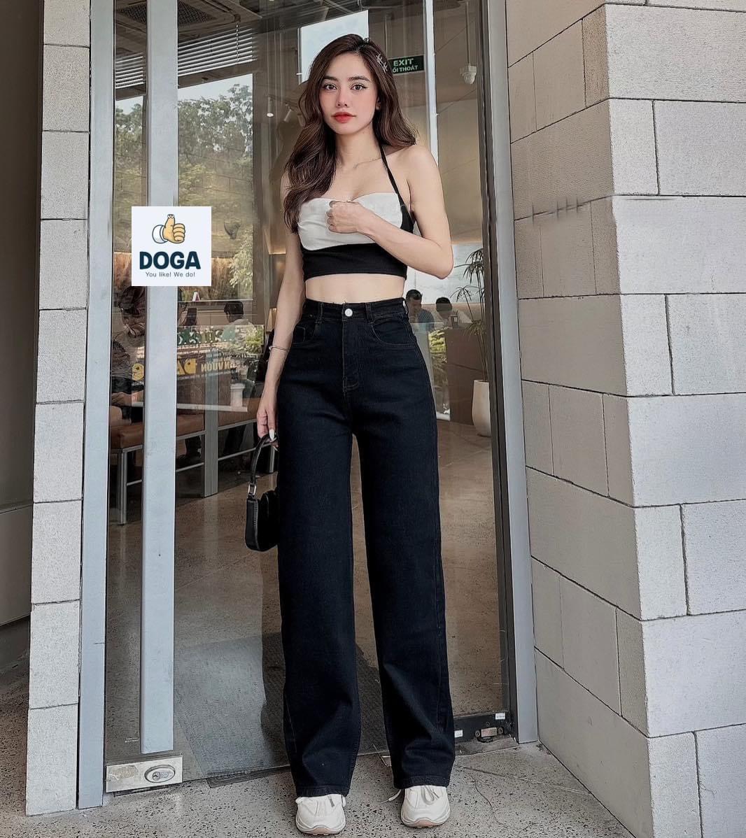 Quần Jean DOGA Q11 Ống Suông Cạp Cao Co Giãn chất liệu Cotton