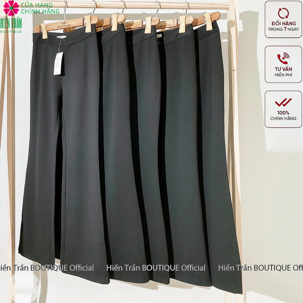 Quần ống loe Hiền Trần BOUTIQUE lưng cạp cao 1 cúc suông rộng nữ dài culottes màu đen nâu