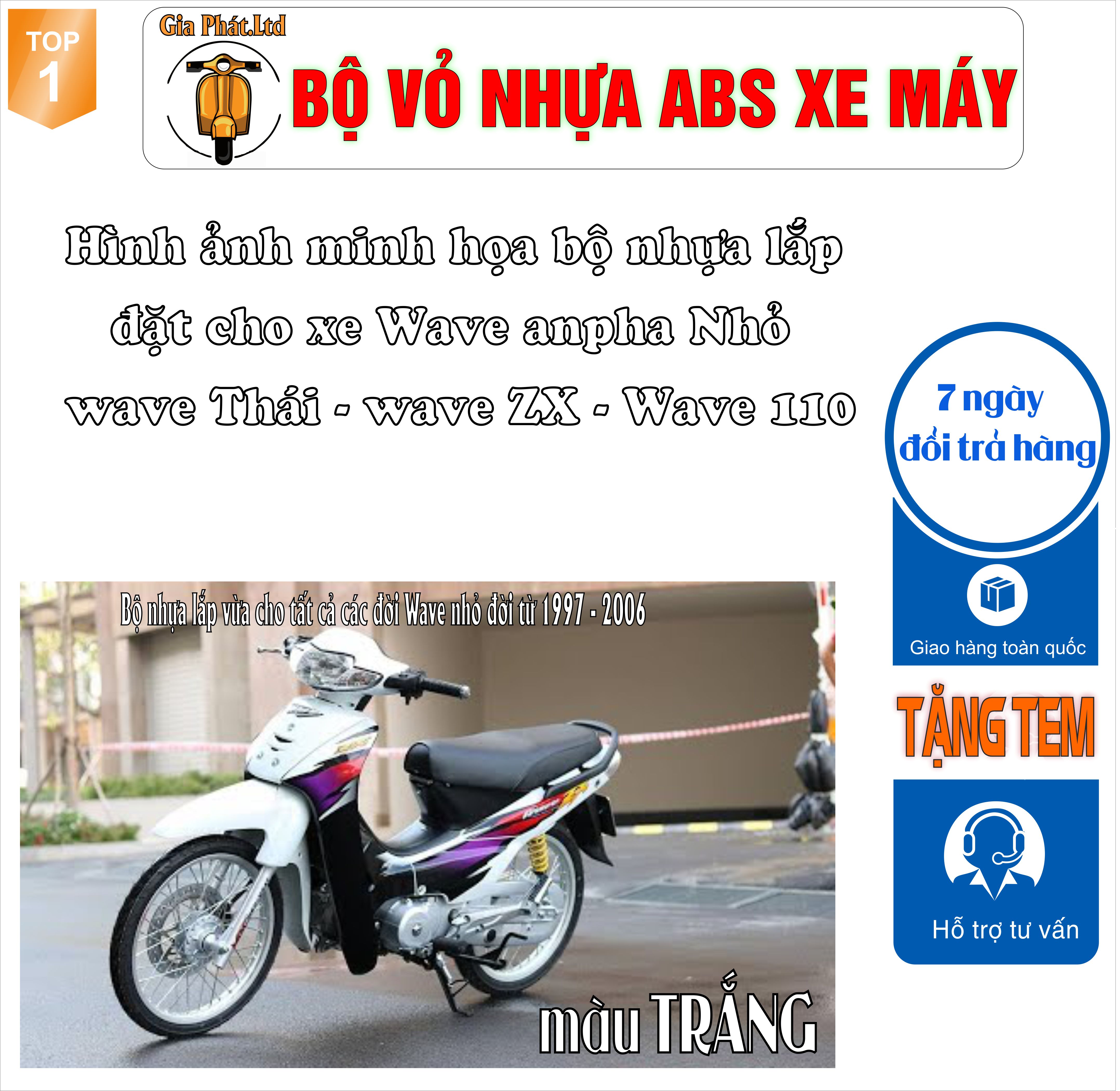 Bộ vỏ nhựa màu TRẮNG cho xe Wave Wave Zx đời 1997 đến 2006 -TKB-543