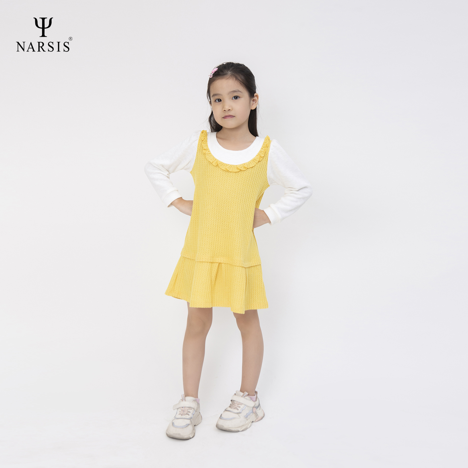 Váy đầm len bé gái Narsis KB0014 màu vàng phối trắng