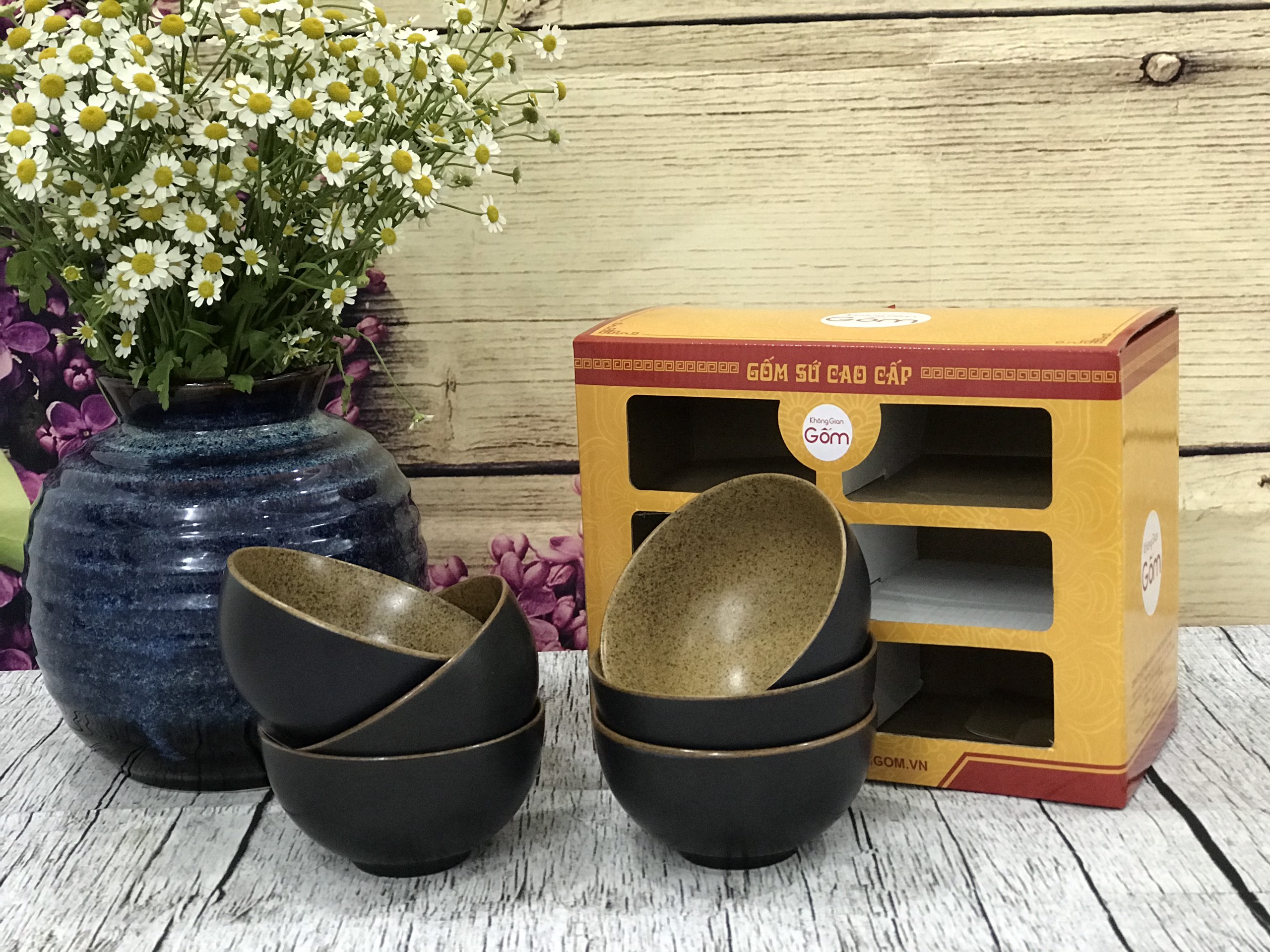 Bộ 6 chén men nâu đen chuẩn gốm bát tràng