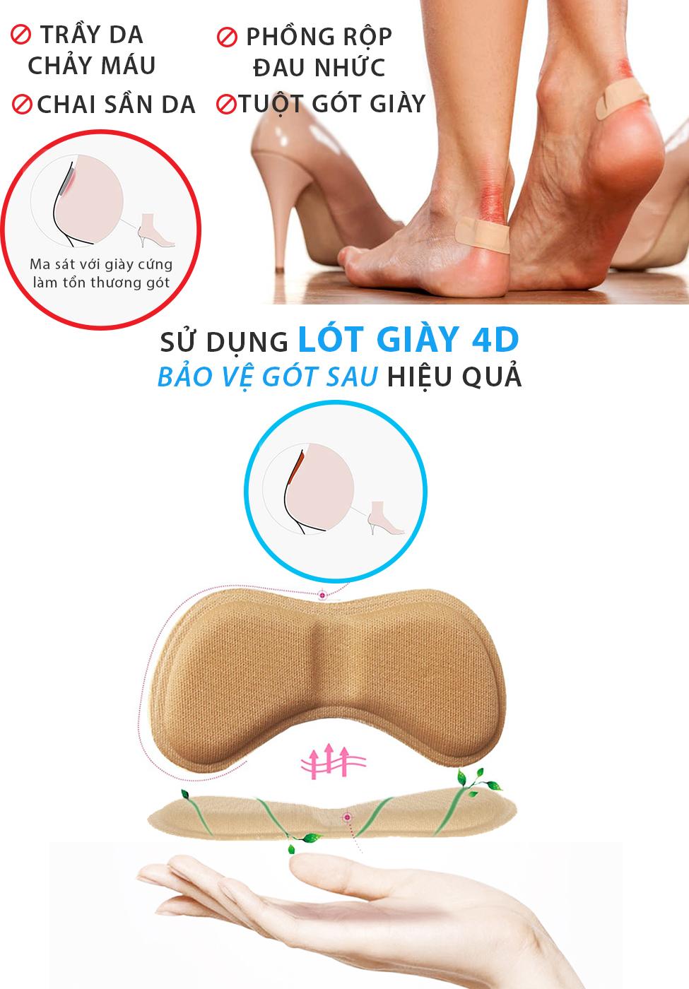 Bộ 2 cặp lót giày 4D bảo vệ gót chân và chống tuột gót giày (loại bầu) - buybox - BBPK54