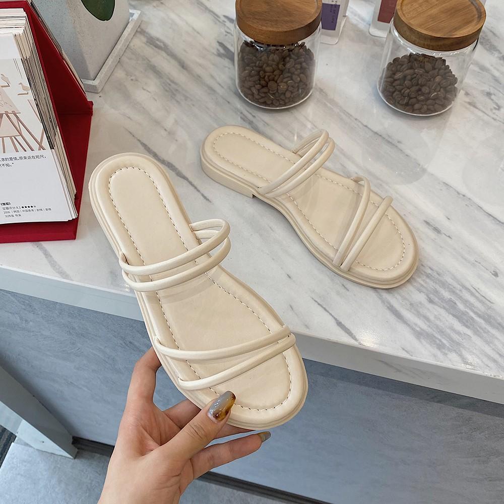 Sandal nữ đế dẻo quai da mềm, đi được 2 kiểu 2 màu Trắng + Đen xinh xắn - Mã S52