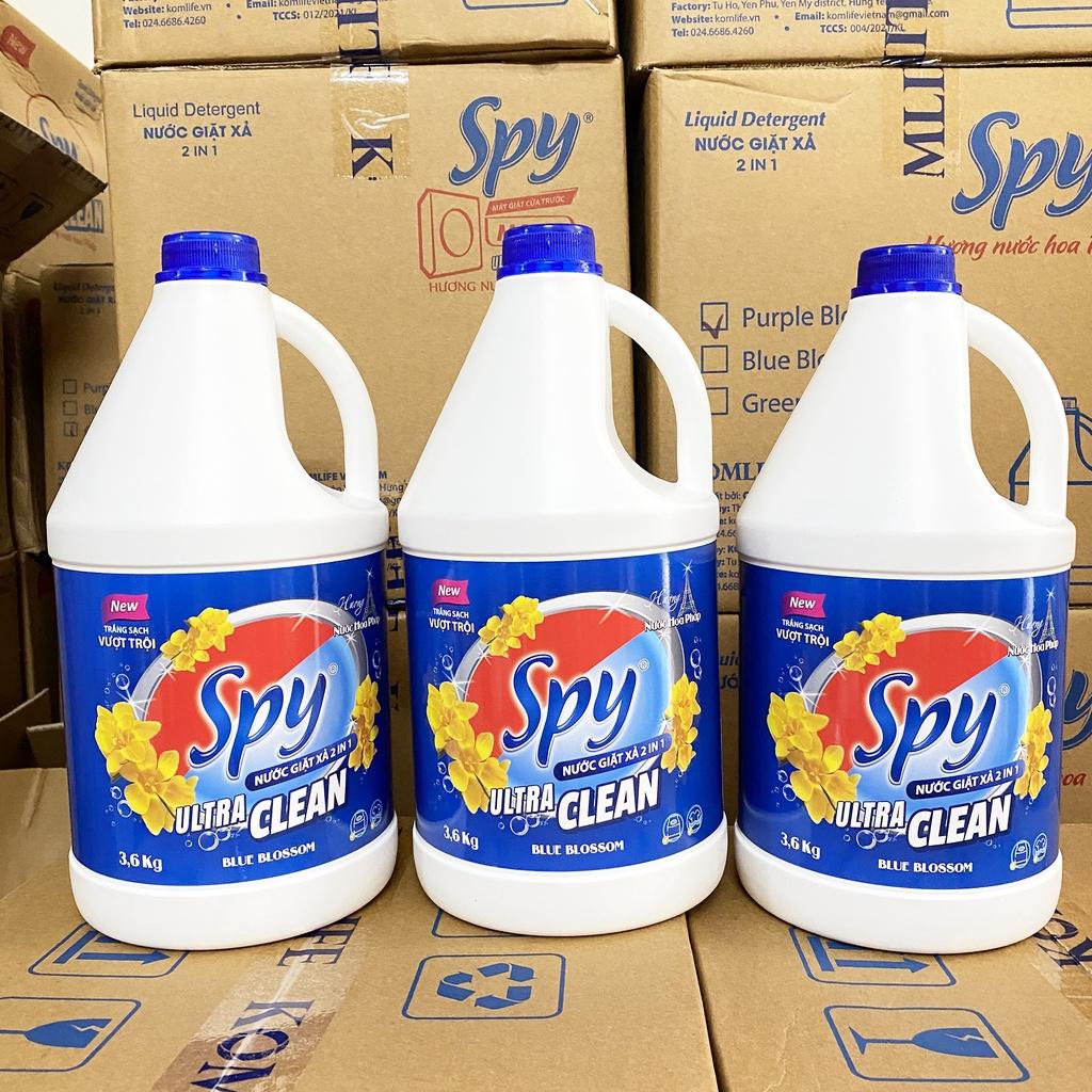 Can nước giặt xả SPY 3,6 kg màu Xanh Dương 2 trong 1 hương hoa Pháp ULTRA CLEAN trắng sạch thơm lâu, tiết kiệm