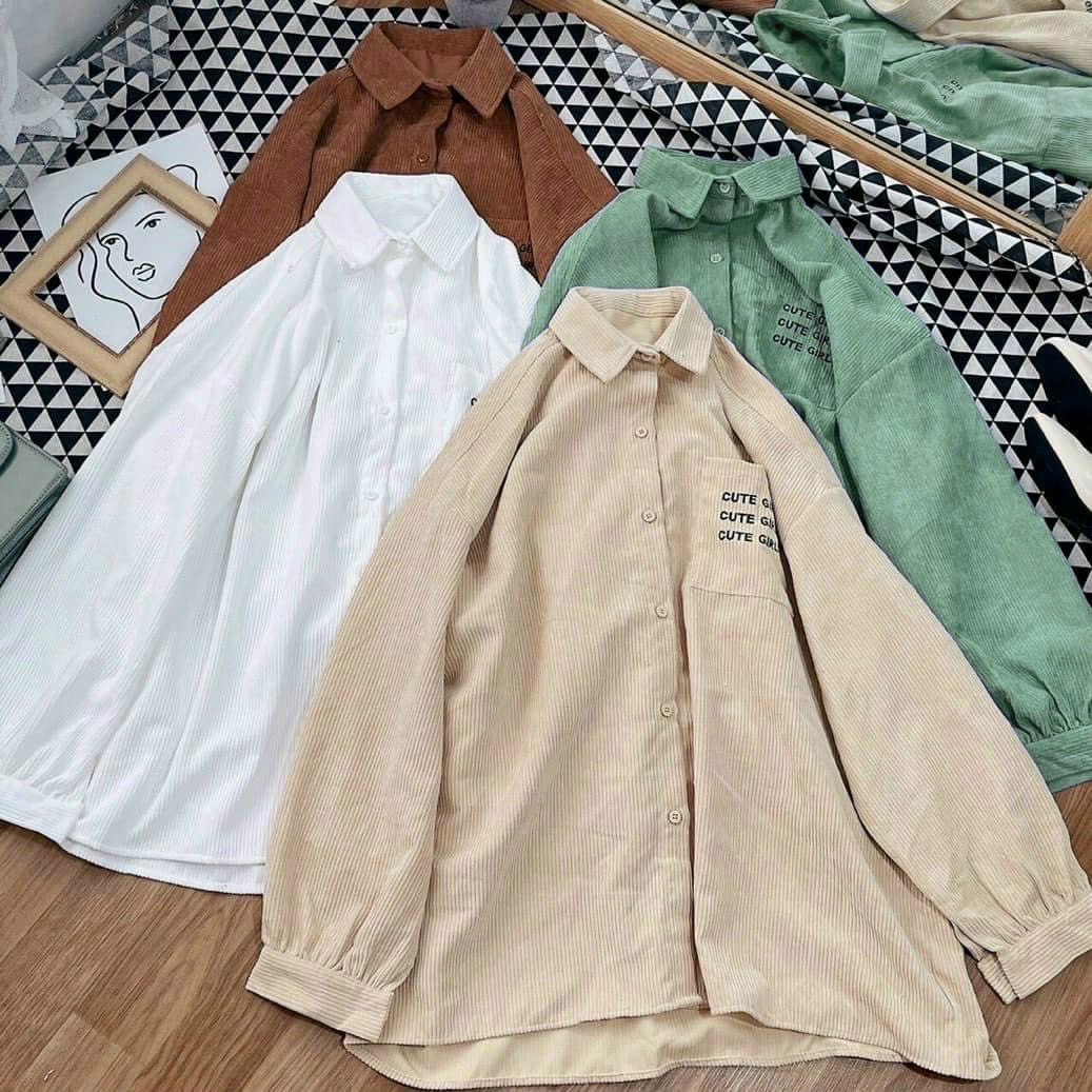 Áo sơ mi nhung gân có túi unisex nam nữ đều mặc đc, Áo Khoác Sơ Mi Nhung Gân Túi Đắp 2 Bên, Form Rộng Phối Nút BẤM Cực Đẹp Unisex Nam Nữ Ulzzang, Áo khoác Nữ Nhung Siêu Đẹp