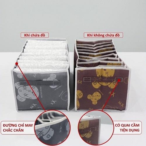 Hộp Vải Đựng Quần Áo, Đồ Lót, Vớ Tất Chia 9 Ngăn Gấp Gọn Tiện Dụng Có In Họa Tiết Sắc Nét Dễ Vệ Sinh