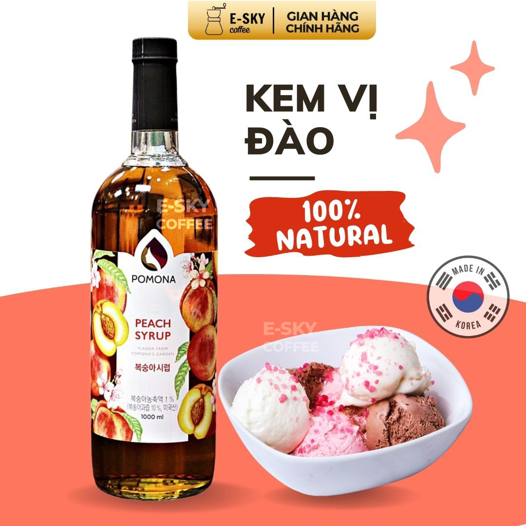 Siro Đào Pomona Peach Syrup Nguyên Liệu Pha Chế Hàn Quốc Chai Thủy Tinh 1 Lít