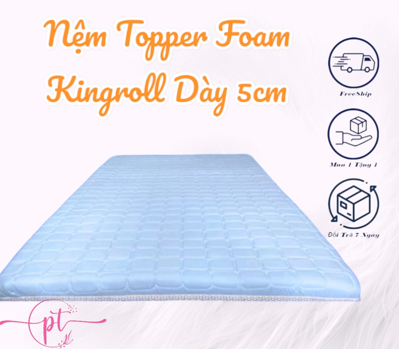 Nệm Topper nệm Foam Kingroll cao cấp dày 5cm đủ kích thước có thun ràng - Đàn hồi nâng đỡ và êm ái