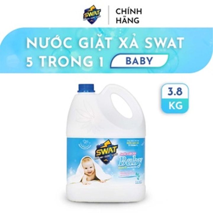 Nước Giặt Xả SWAT 5 in 1 hương Baby siêu thơm Can 3.8KG - Siêu tiết kiệm giúp diệt khuẩn lưu hương lâu