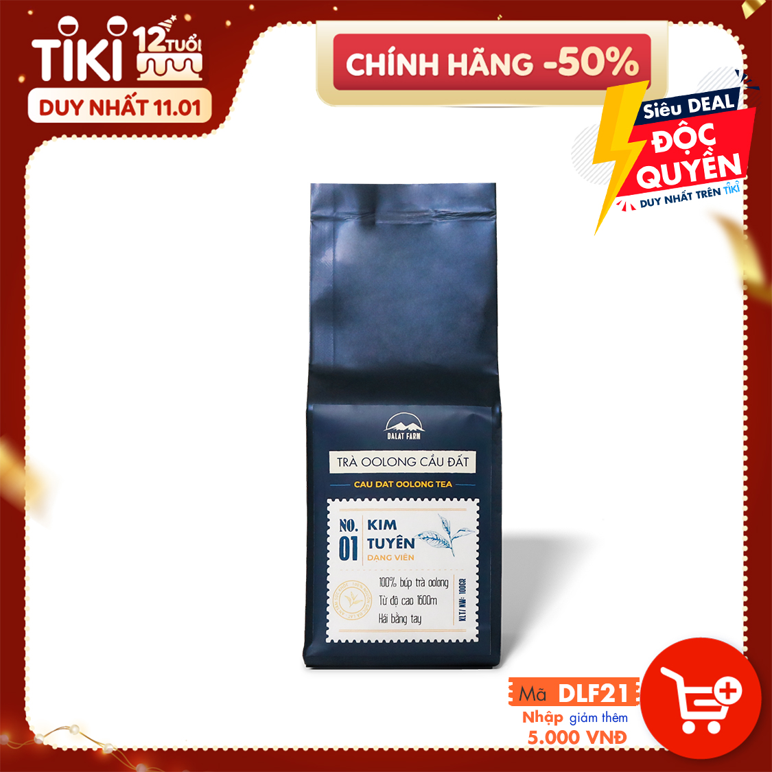 Trà Oolong (Ô long) Kim Tuyên Cầu Đất Dalat Farm - Túi 100Gr