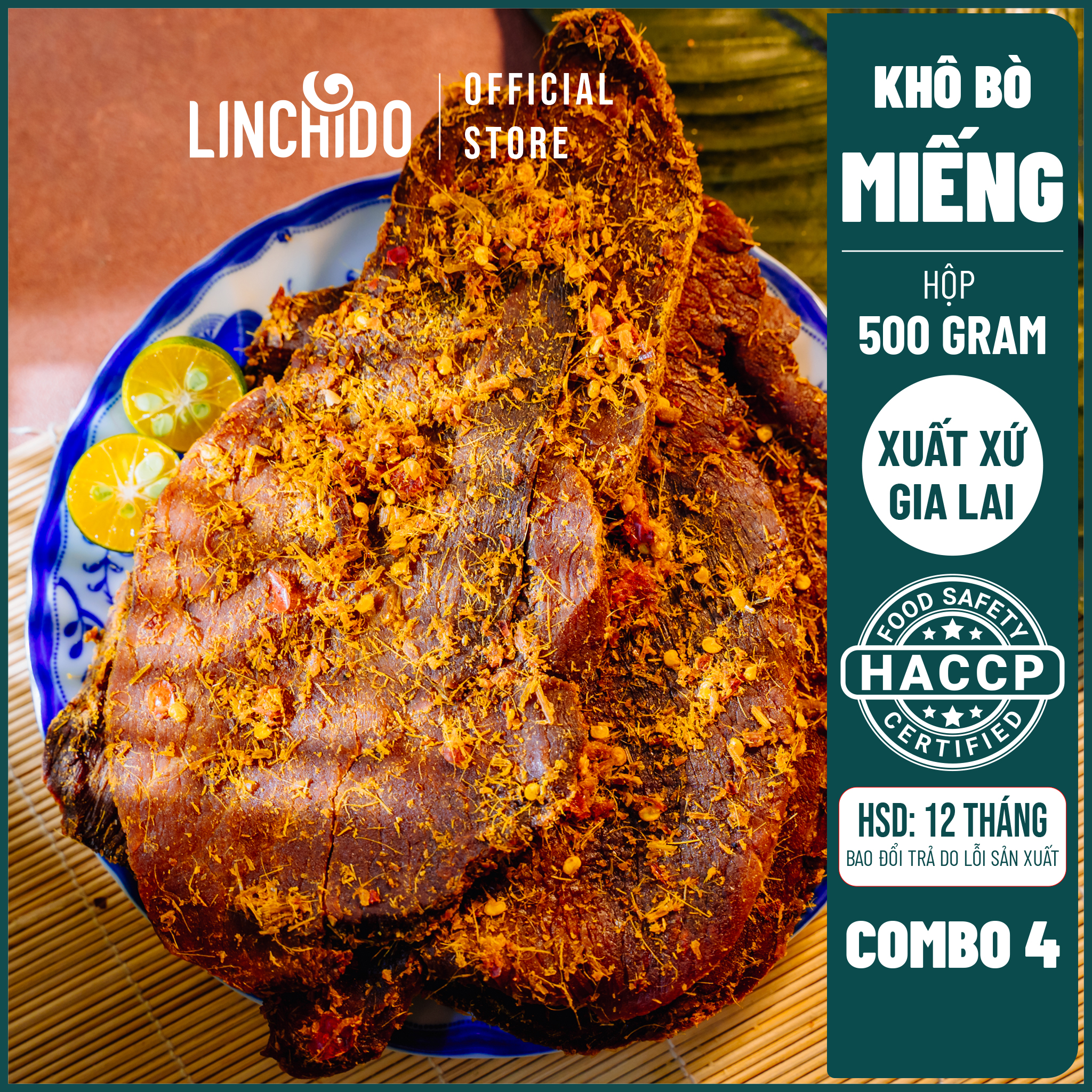 COMBO 4 HỘP - Bò khô miếng - Tùng Phương Du Ký - Loại 500 Gram