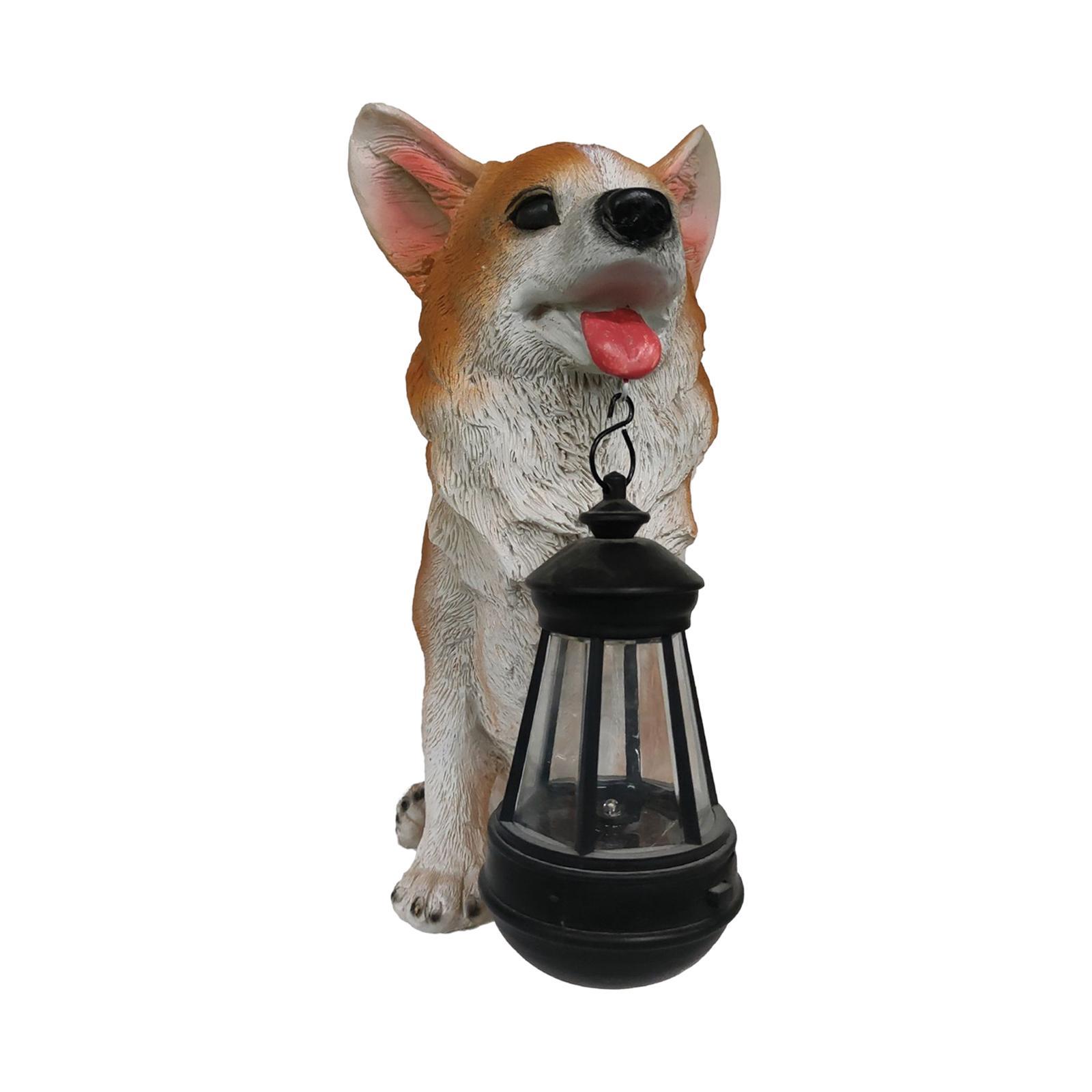 Resin Figurine Hanging Lantern Yard Lamp Solar Lights Garden Dogs Statue