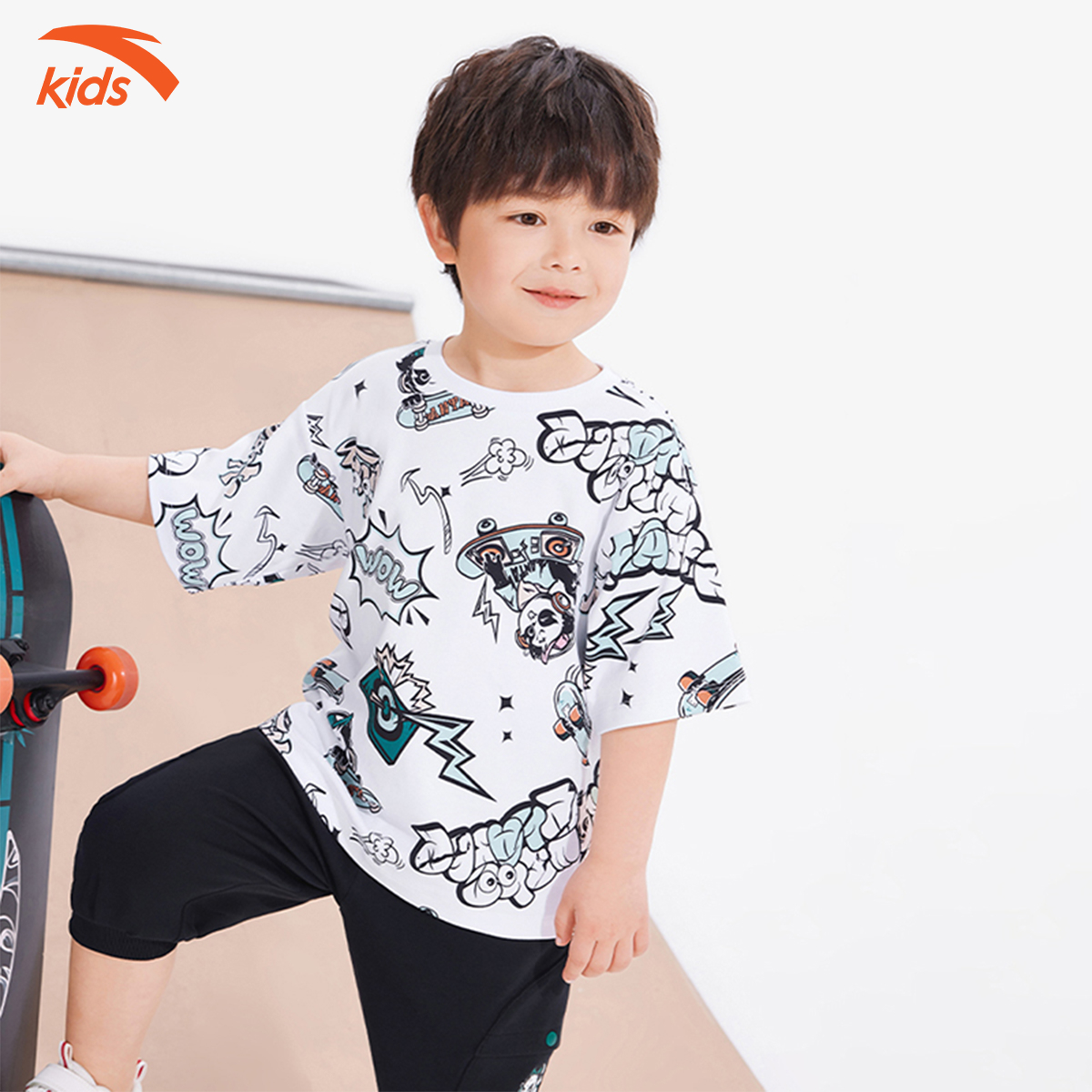  Áo phông thể thao bé trai Anta Kids vải cotton, thoáng khí W352329140