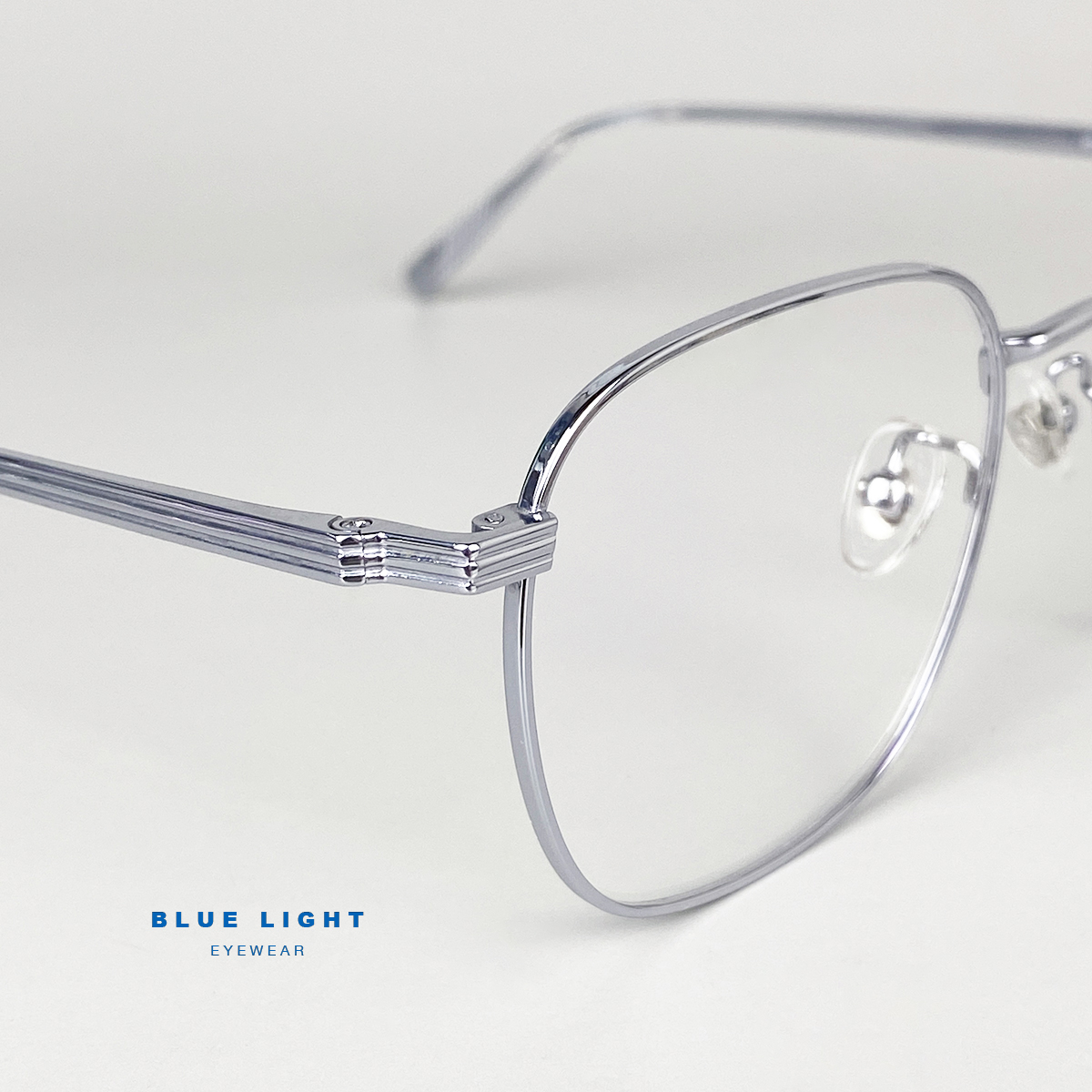 Gọng Kính Cận, Kính Giả Cận Nam Nữ TITANIUM Cao Cấp Siêu Nhẹ, Mắt Vuông To Dày Bản, Full Đen Bạc - BLUE LIGHT