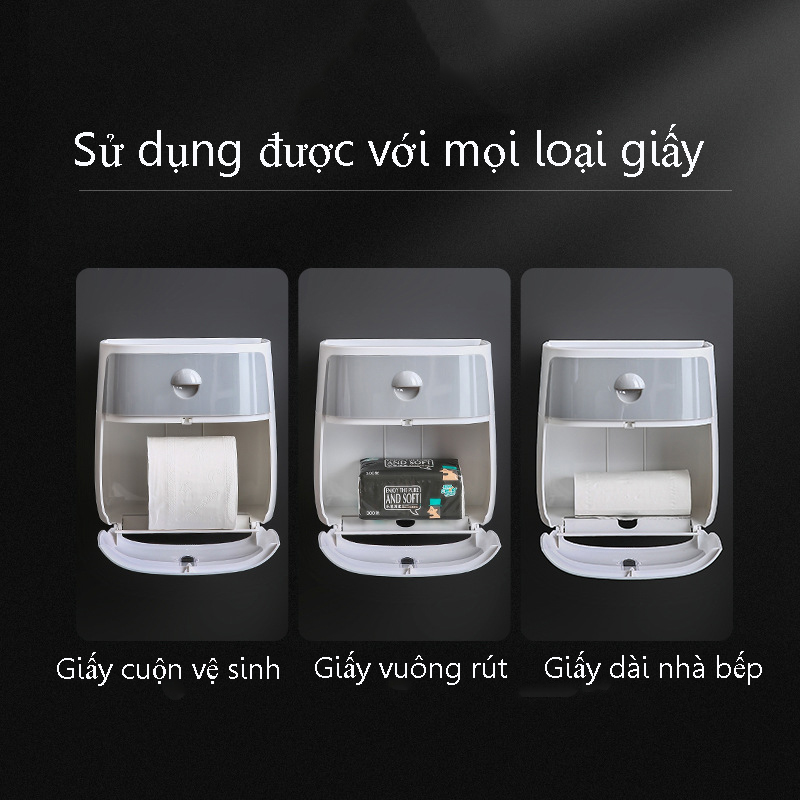 Hộp Đựng Giấy Vệ Sinh Đa Năng - 2 Tầng - Không Cần Khoan Tường - Hàng Cao Cấp - Giao Màu Ngẫu Nhiên