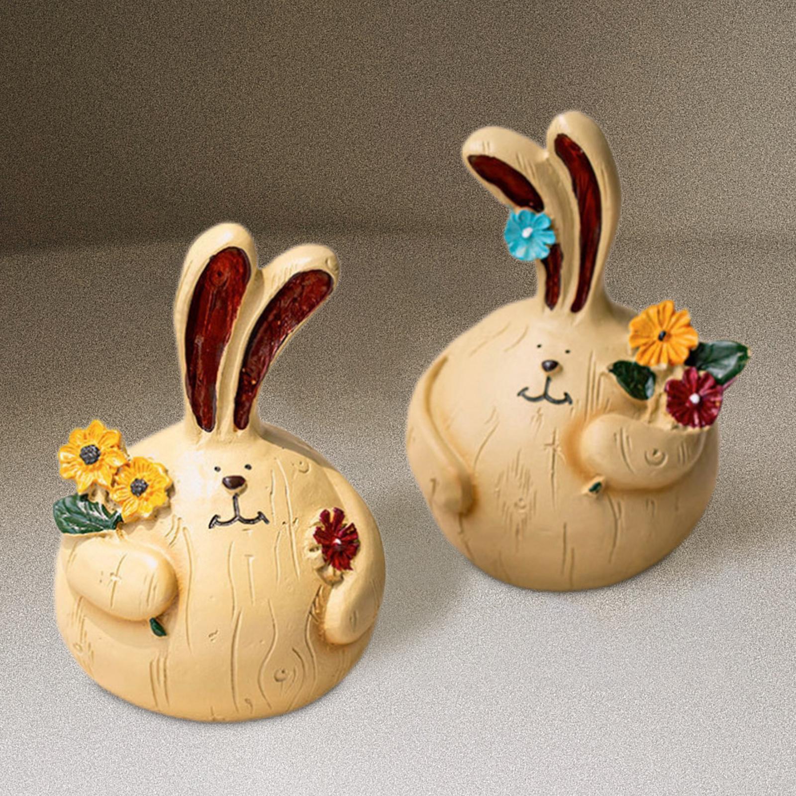 2Pcs Cute Rabbit Head Sculptures Home Decoration Statue Desktop Figurine
