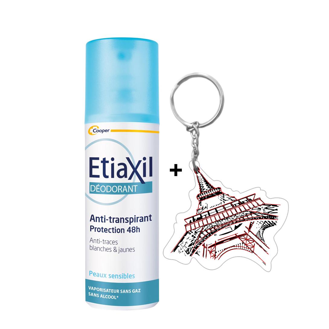 Xịt Khử Mùi Hằng Ngày Etiaxil 100ml Giúp Ngăn Ngừa Mồ Hôi 48H + Tặng Kèm 1 Móc Khóa Hình Tour Eiffel Viền Đỏ