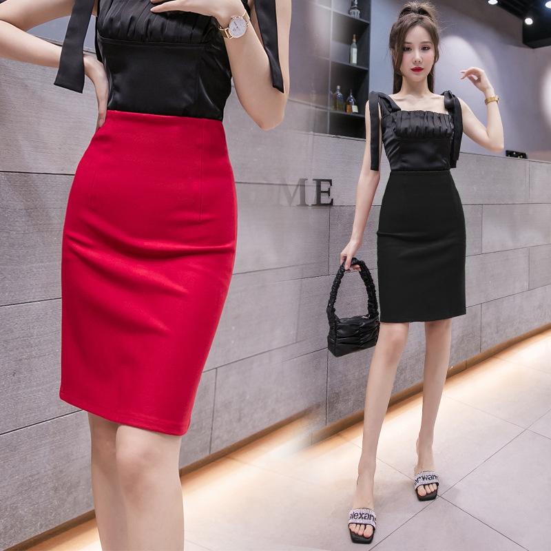 Chân Váy Công Sở Bút Chì Dài Tới Gối Màu Đỏ CHIPY From Ôm Lưng Thun Cạp Cao Cá Tính Kiểu Vintage, Ulzzang Đẹp MCV222