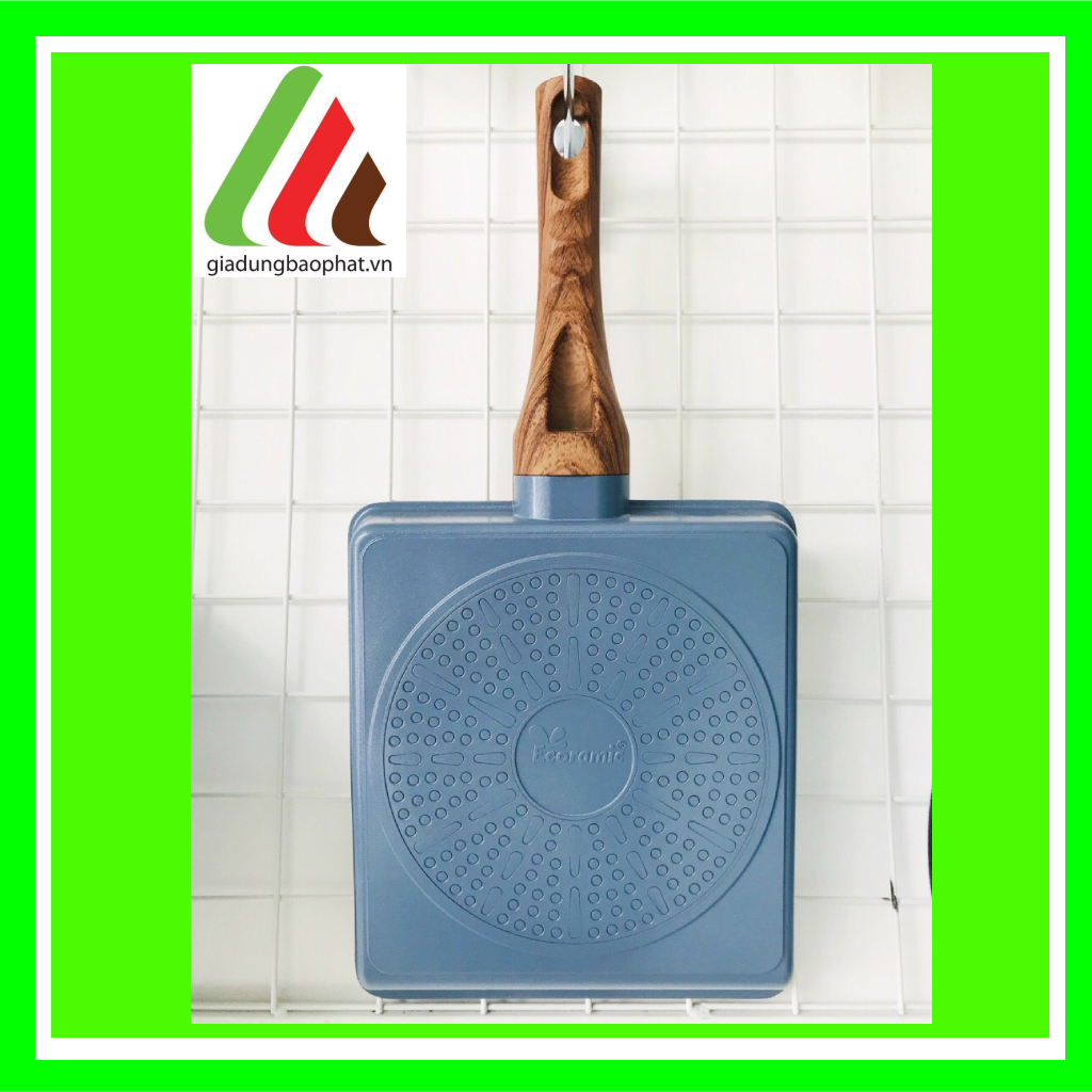 chảo vuông sứ Ceramic Ecoramic đáy từ vân đá chống dính Hàn Quốc - chiên trứng