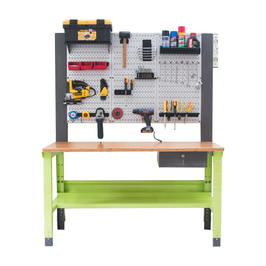 Bàn nguội thao tác cơ khí Workbench mặt bàn tre khung Pegboard WB-Pegboard