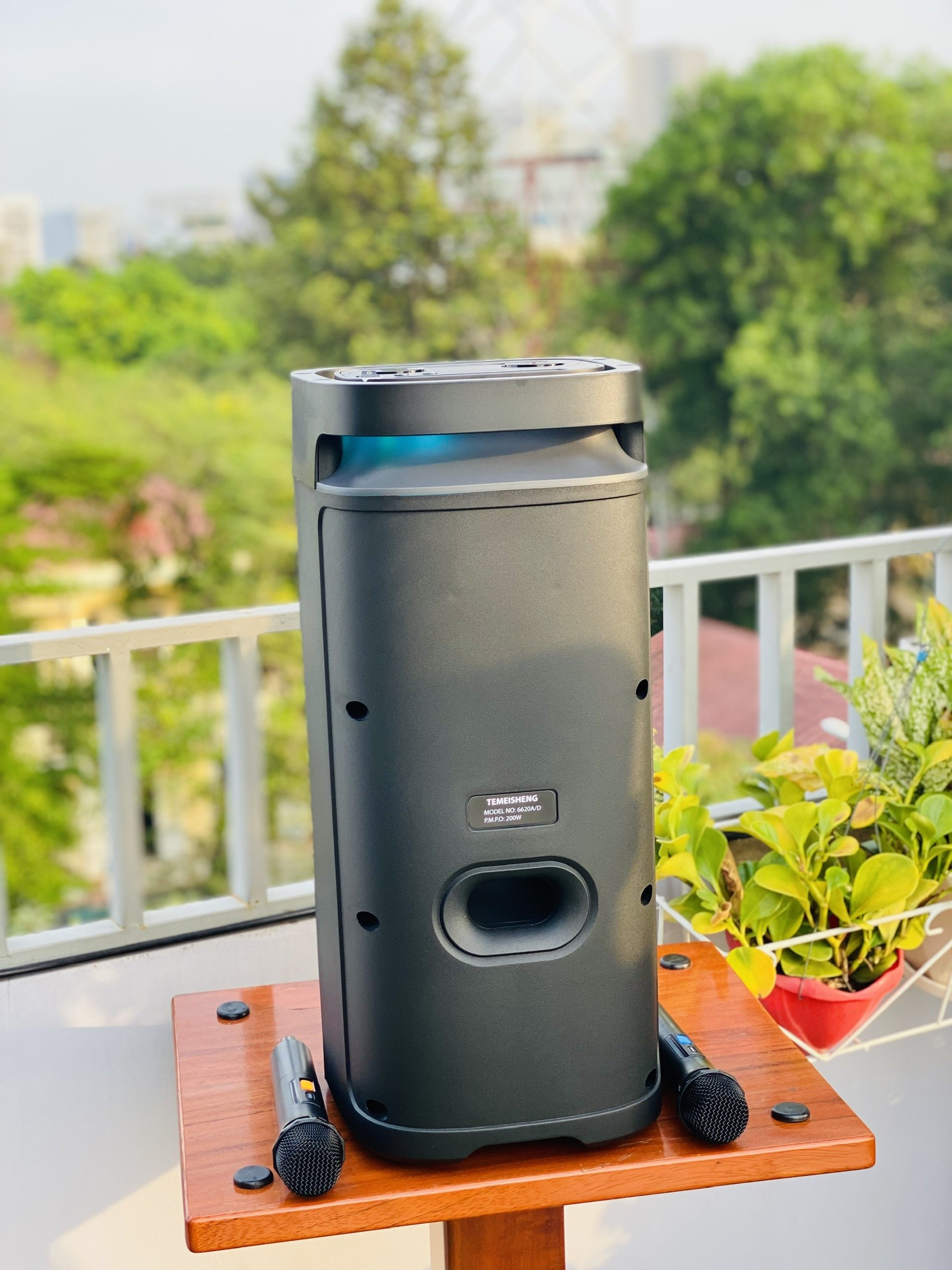 Loa Karaoke Bluetooth Đèn Led RGB Temeisheng 6620D - Công Suất 200W Thiết Kế Sang Trọng Đẳng Cấp Kèm 2 Micro Karaoke Hát Nhẹ Vang Sâu, Hàng Nhập Khẩu
