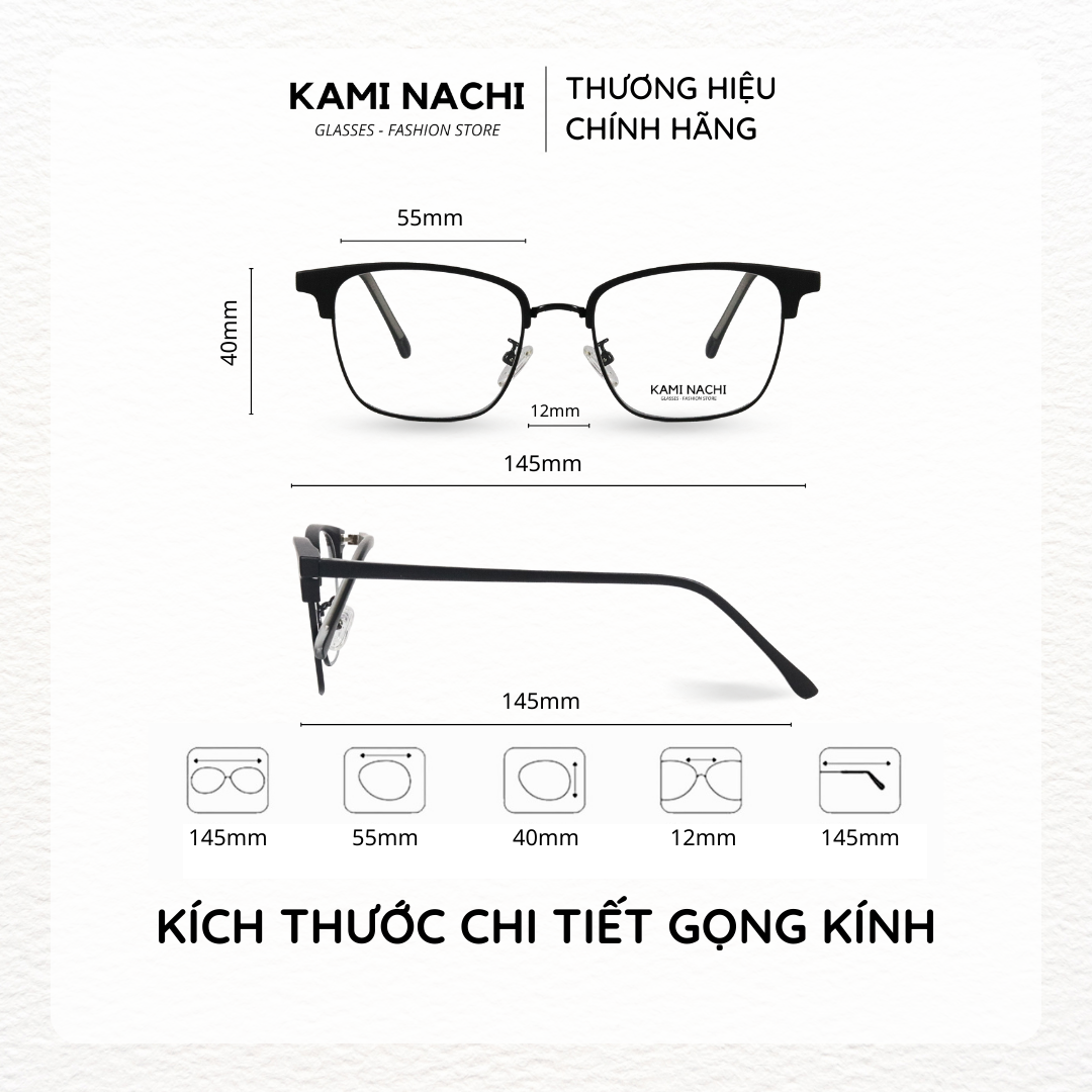 Gọng kính Clip On phiên bản Retro vuông bầu đa năng, cắt được cận KAMI NACHI T8312