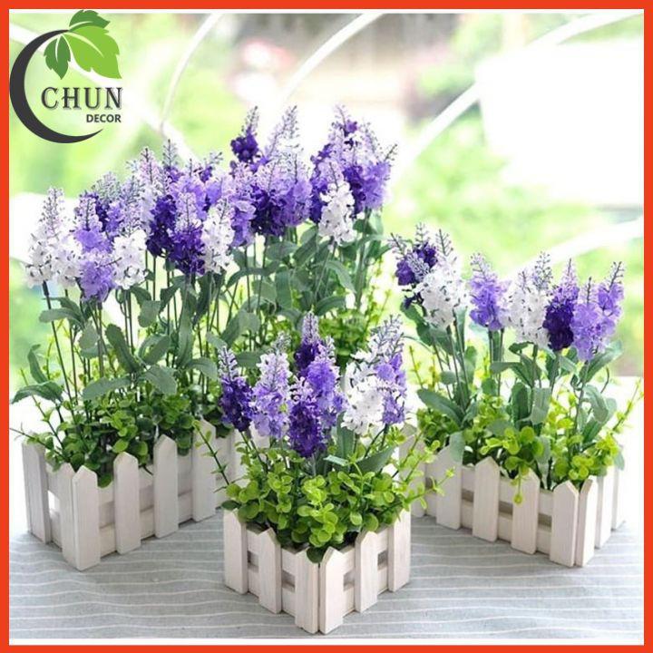 Giỏ hoa giả, hàng rào lavender trang trí nhà cửa, văn phòng, góc học tập, làm đạo cụ chụp ảnh