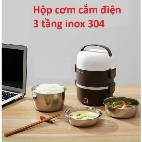 Cặp Lồng Cơm Giữ Nhiệt Cắm Điện 3 Tầng Inox 304