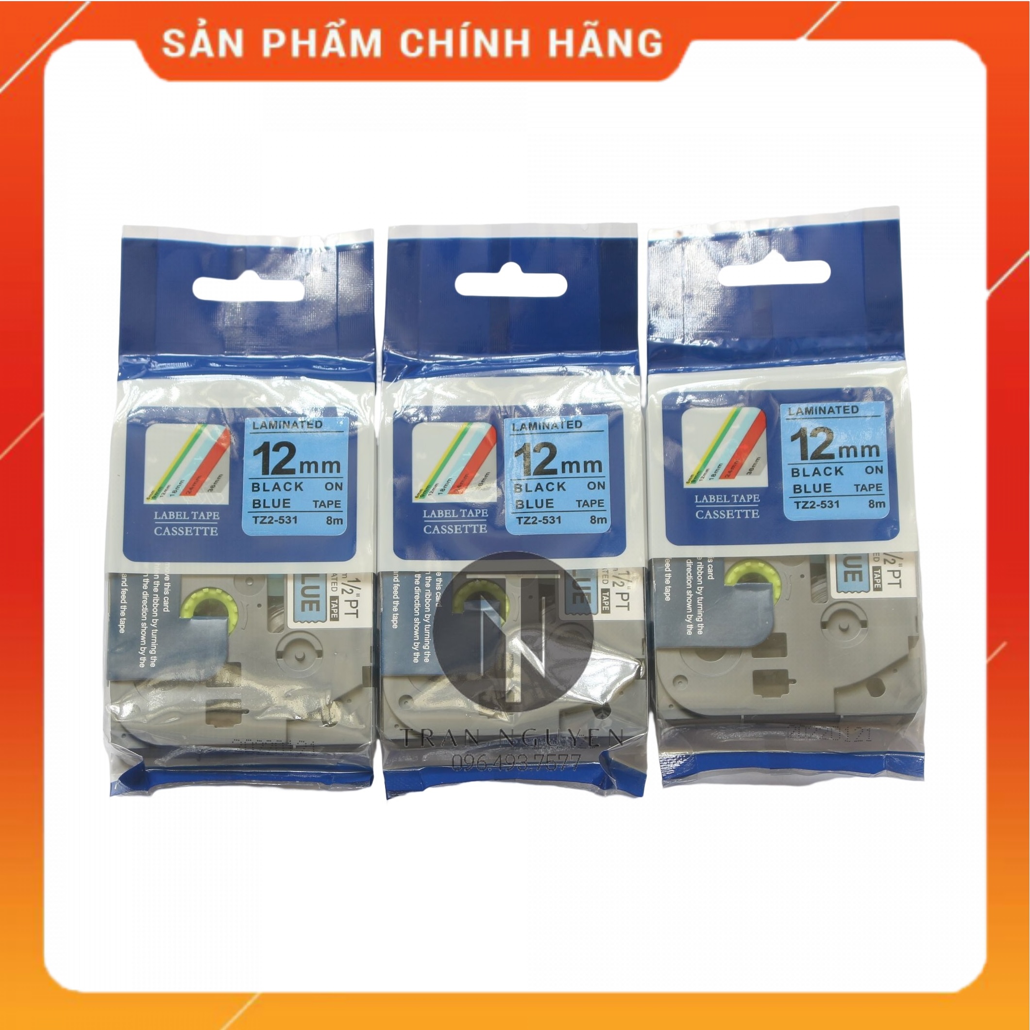 Nhãn In đa lớp Tz2-531 - Đen nền Dương 12mm x 8m - Hàng nhập khẩu