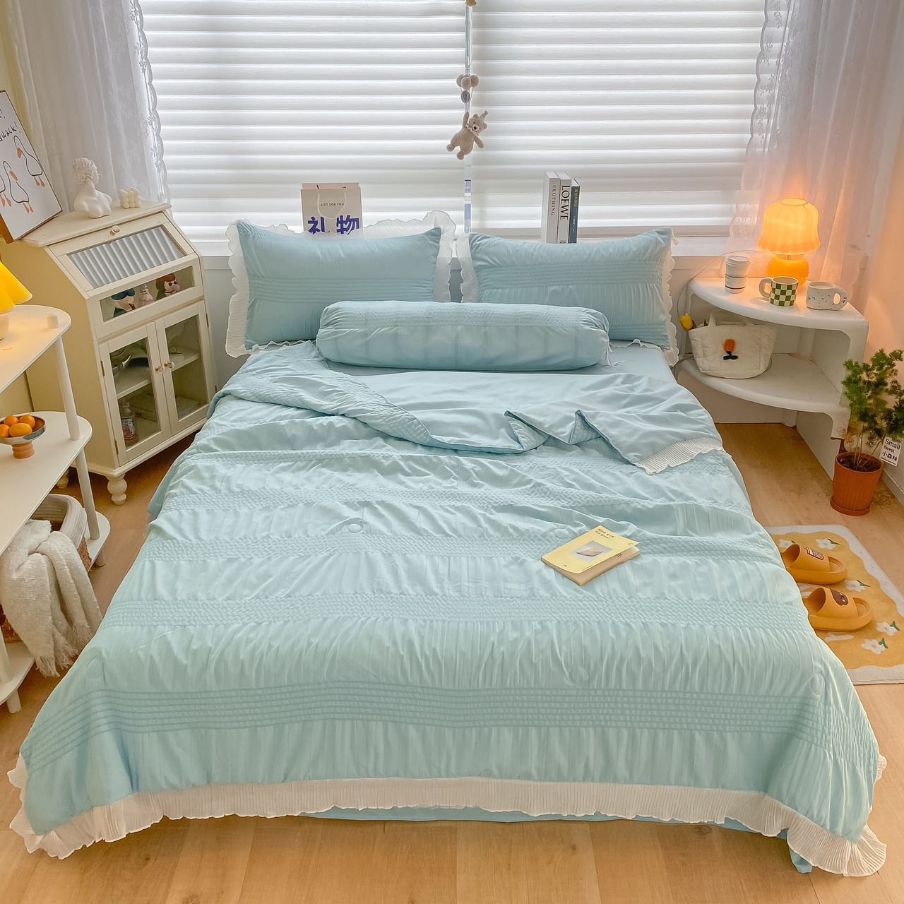 Bộ chăn ga gối 5 món cotton đũi bèo mềm mịn, thoáng mát