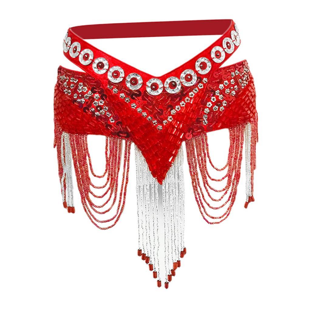 Chain Tassel Belly Dance Hip Skirt Practice Waist Chain Wrap Costume Red