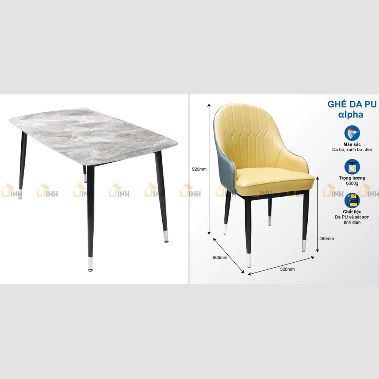 Bàn ăn mặt đá CERAMIC chân chữ U