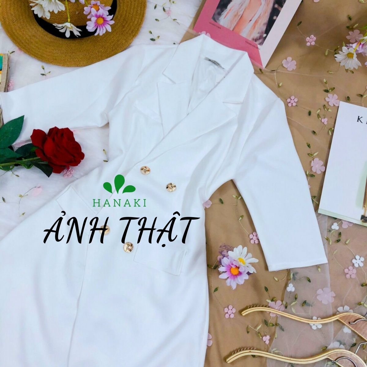 Đầm Vest Nữ Thiết Kế Tay Lỡ Đính Nút Form Tôn Dáng, Chất Vải Cotton Co Giãn Có Lót Trong Hanaki HNK334
