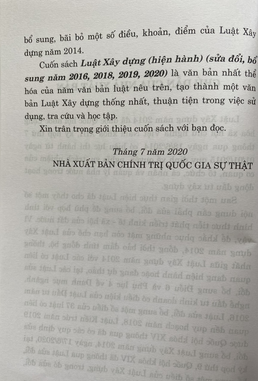 Luật Xây Dựng ( hiện hành ) ( sửa đổi, bổ sung năm 2016, 2018, 2019, 2020 )