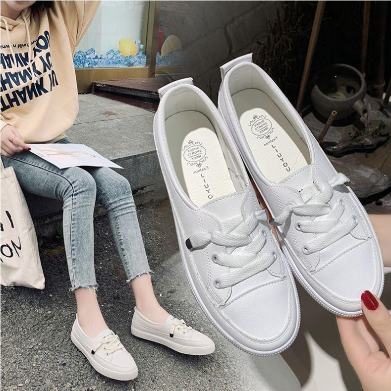 Giầy thể thao nữ cổ thấp - giày slip on nữ dây rút hè 2021 kiểu dáng hàn quốc trẻ trung da mềm cực êm chân