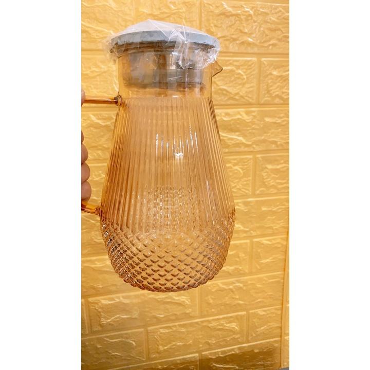 Bình đựng nước uống thủy tinh vàng vân kim cương hạt nhỏ