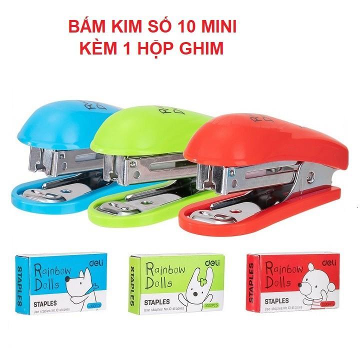 Dập ghim số 10 mini Deli 0253 (kèm hộp ghim) - giao màu ngẫu nhiên