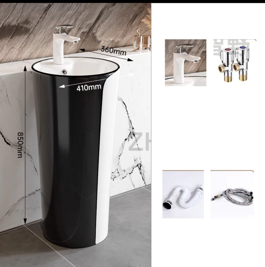 FREESHIP Lavabo trụ đứng đặt sàn màu trắng đen có họa tiết kiểu tròn thiết kế sang trọng cho gia đình ,khách sạn