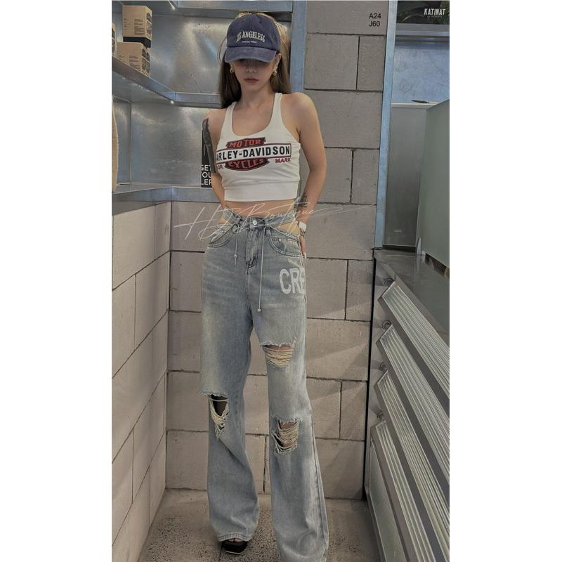 Quần Jean Suông Ống Rộng Cut Eo - J60