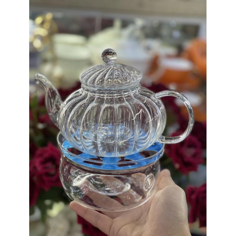 combo ấm thuỷ tinh soắn (1 đế nến+ 1 ấm lọc thuỷ tinh soắn)